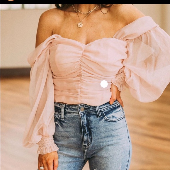 Linley Over the shoulder OTS sheer top in blush - Picture 1 of 2